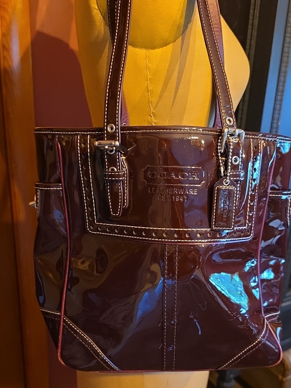 Coach Patent Leather Tote in Deep Wine